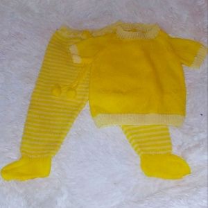 Handmade Vintage Style Baby Knitted Sweater Pants Set Shower Gift 3-6 mon